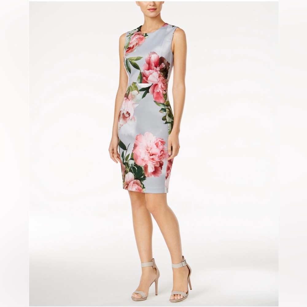 Calvin Klein - Gray Floral Sheath Dress - Size 8